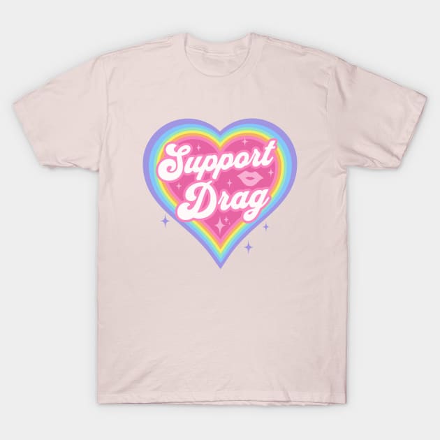 Support Drag Retro Rainbow Heart LGBTQ Kawaii Cute Gay Pride T-Shirt by PUFFYP